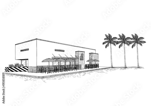Modern Commercial Building Architectural Line Art Vector