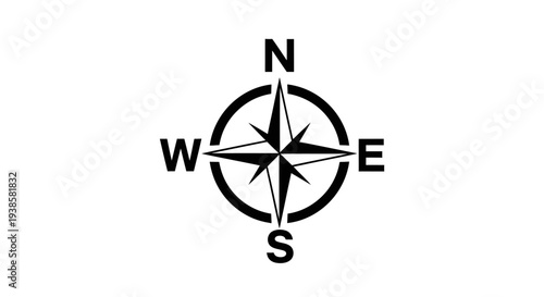 Black Compass Rose Navigation Direction Symbol.