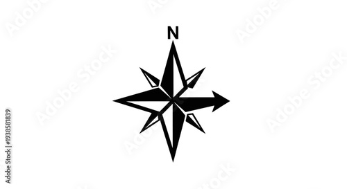 Black Compass Rose Navigation Direction Symbol.