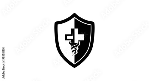 Medical Shield Logo with Cross and Staff.