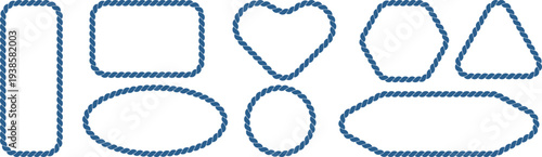 Marine twisted rope border shapes set isolated background