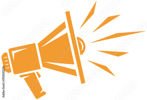 Vibrant orange megaphone with dynamic sound waves emitting loudly