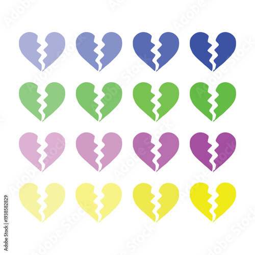 set of colorful broken heart
