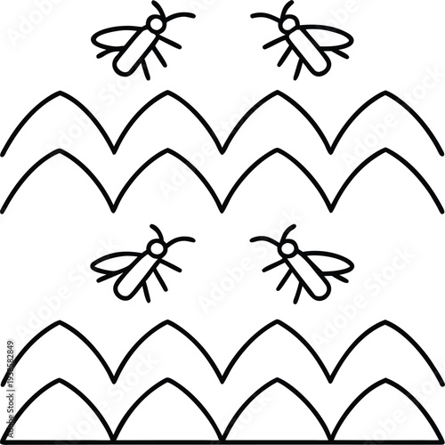 locust swarm over egyptian fields silhouette vector illustration on transparent background