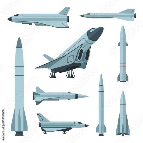 Ballistic Missile Defense System Vector Illustration Featuring Various Aircraft and Missiles in Flight
