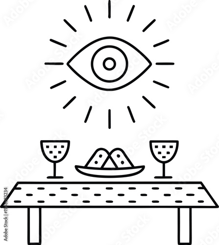 eye of providence over seder table silhouette vector illustration on transparent background