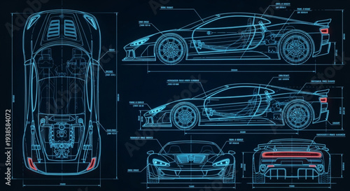 Blueprint of a Futuristic Sports Car Design.