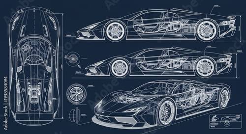 Blueprint of a Futuristic Sports Car Design.