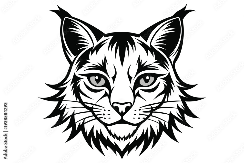 Fototapeta premium bobcat head silhouette line art vector illustration with a white background
