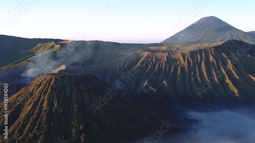 beautiful view of the bromo mountain in the sunrise