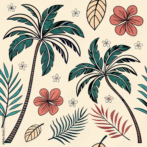 Seamless pattern with palm trees