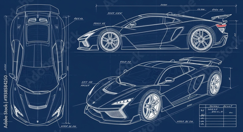 Blueprint of a Futuristic Sports Car Design.