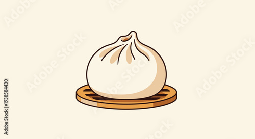 Steamed Bun on Round Wooden Plate.