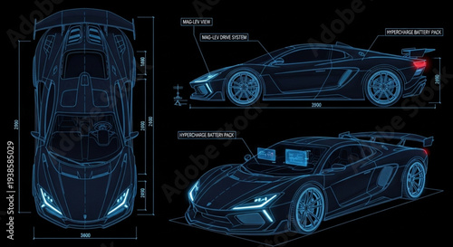 Blueprint of a Futuristic Sports Car Design.