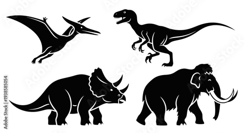Prehistoric Animal Silhouettes: Dinosaurs and Woolly Mammoth Set