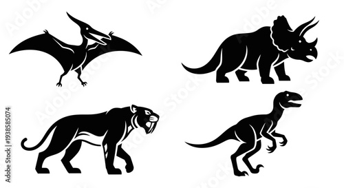 Prehistoric Animal Silhouettes Set: Dinosaurs and Extinct Mammals Icons