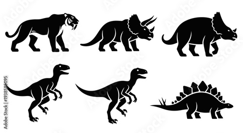 Prehistoric Animals and Dinosaurs Silhouettes Set - Extinct Creatures Icons