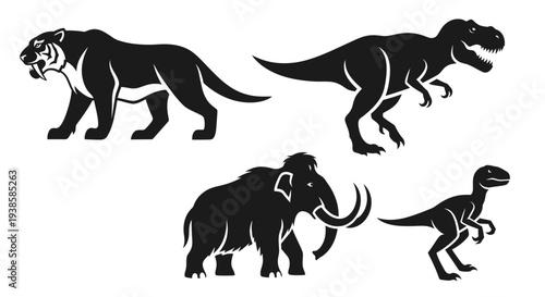 Prehistoric Animals Silhouettes Set: Dinosaurs and Ice Age Creatures