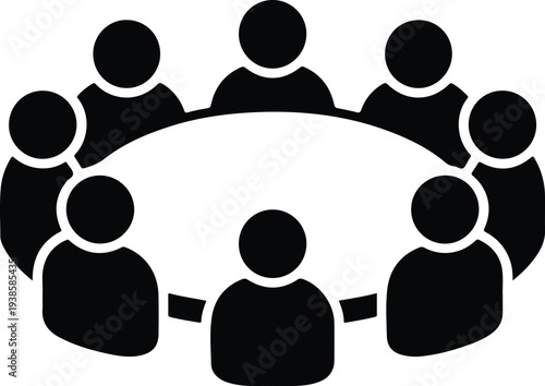 Business Meeting Team Discussion Round Table Conference Icon, Group Communication and Teamwork Concept Vector