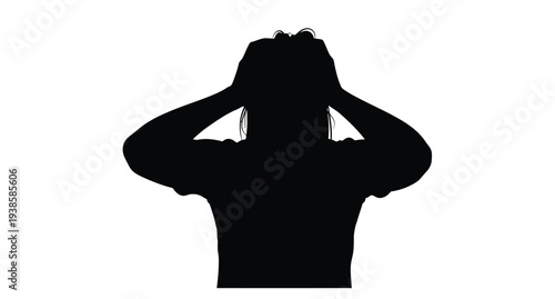 Person covering ears with hands in a stark black silhouette