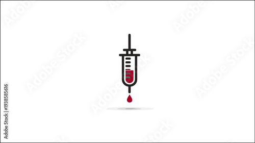 A medical syringe icon filled with red liquid. A drop of liquid is falling below
