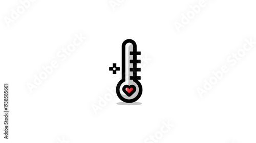 A medical vector illustration of a thermometer containing a heart shape. White background