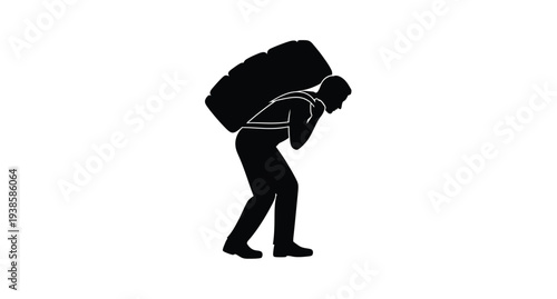 A person carrying a large load on their back black silhouette