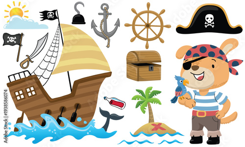 Pirate adventure icons featuring a dog pirate and a ship.