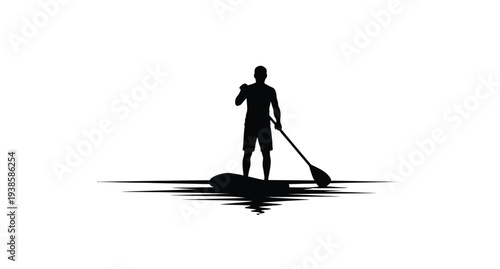 Stand up paddleboarding figure against a white background a striking silhouette