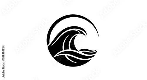 Black Wave Icon Simple Ocean Symbol.