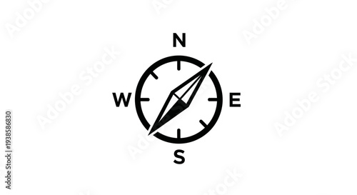 Black Compass Illustration with Cardinal Directions.