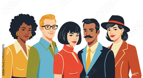 Diverse group of people standing together in illustration