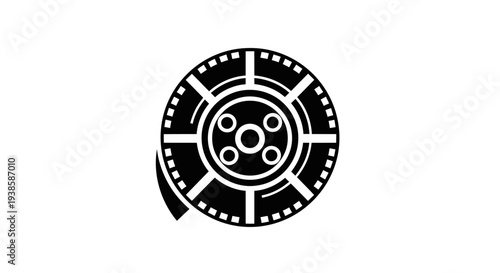Black Film Reel Icon on White.