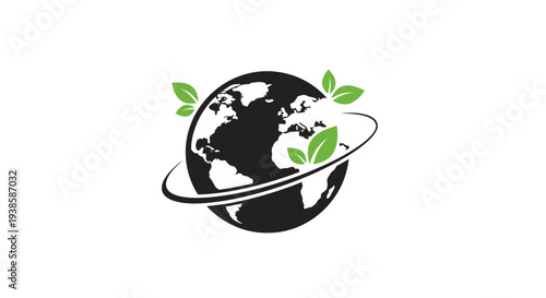 Earth with Leaves and Ring Illustration.