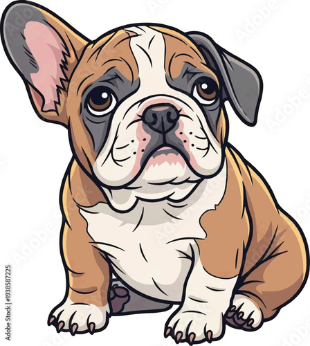 French Bulldog Puppy sitting looking up curious illustration