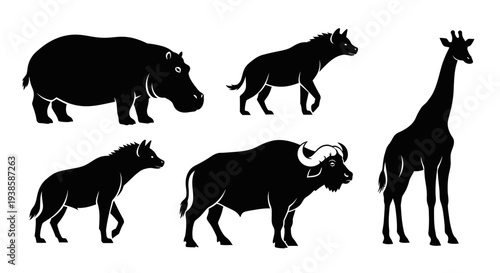 African Wildlife Silhouettes Collection - Safari Animals Vector Set