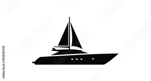 A sleek sailboat design presented as a striking black silhouette