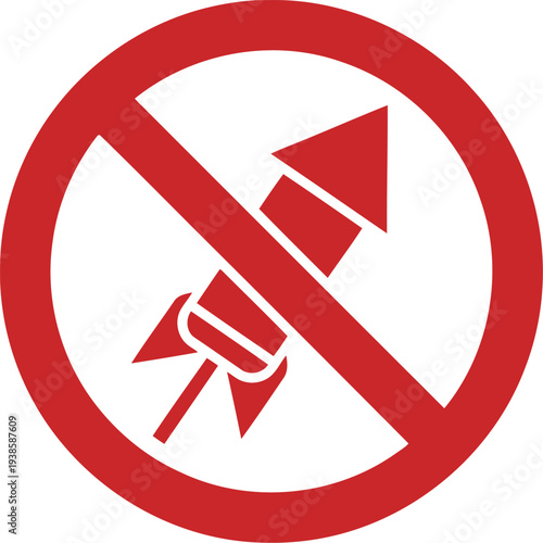 No Fireworks Allowed Sign – Red Prohibition Symbol with Rocket Icon for Safety and Regulation