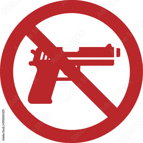 No Guns Allowed Sign, Red Circle Prohibition Symbol with Handgun Icon for Gun-Free Zones