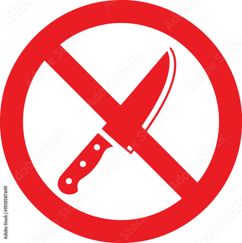 No Knives Allowed Sign – Red Prohibition Symbol with Kitchen Knife Vector Icon