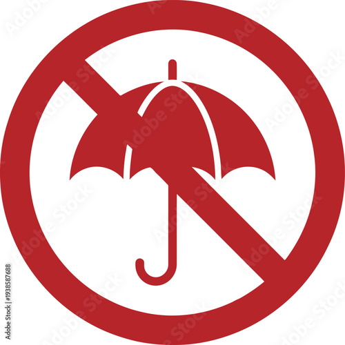 No Umbrella Allowed Sign, Red Prohibition Symbol, Vector Illustration for Public Spaces