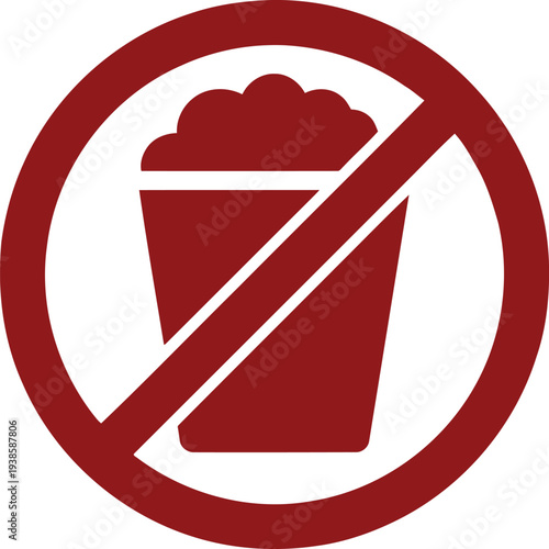 No Popcorn Allowed Sign Icon – Red Prohibition Symbol for Food Restrictions and Allergy Awareness