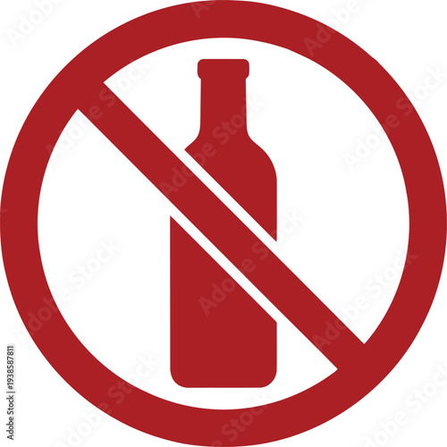 No Alcohol Sign Icon – Red Prohibition Symbol with Bottle Silhouette for Public Spaces