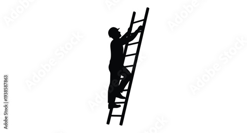 A person climbing a ladder depicted as a dark silhouette