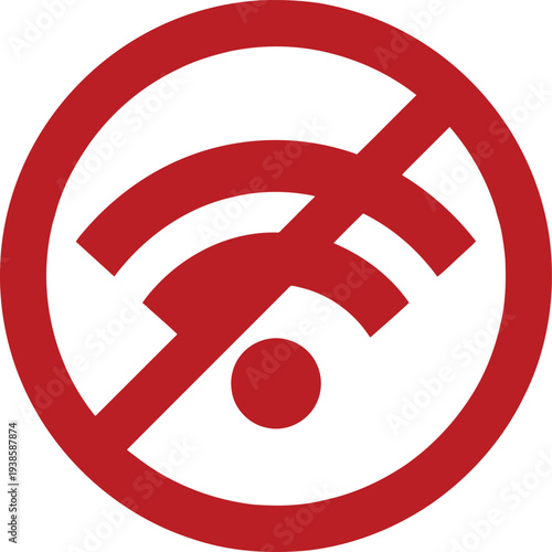 No WiFi Signal Icon, Red Wireless Connection Error Symbol, Internet Offline Sign Vector
