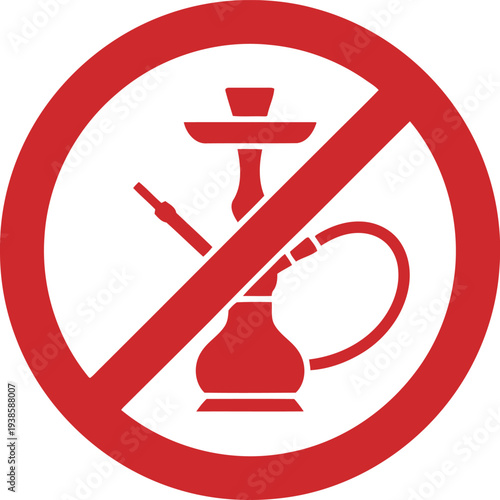 No Hookah Smoking Sign Icon – Red Prohibition Symbol for Public Spaces and Health Campaigns