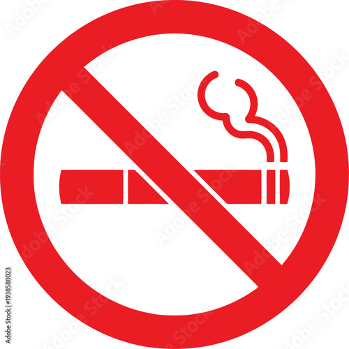 No Smoking Sign Icon – Red Prohibition Symbol for Smoke-Free Area and Public Health