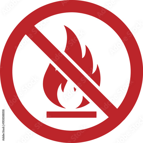No Fire Symbol – Red Prohibition Sign for Flammable Materials and Fire Safety Warnings