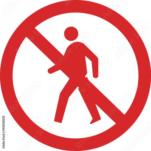 No Pedestrian Crossing Sign Red Circle Prohibition Symbol Vector Illustration