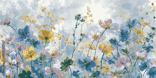 Bright yellow flowers on branches, watercolor illustration